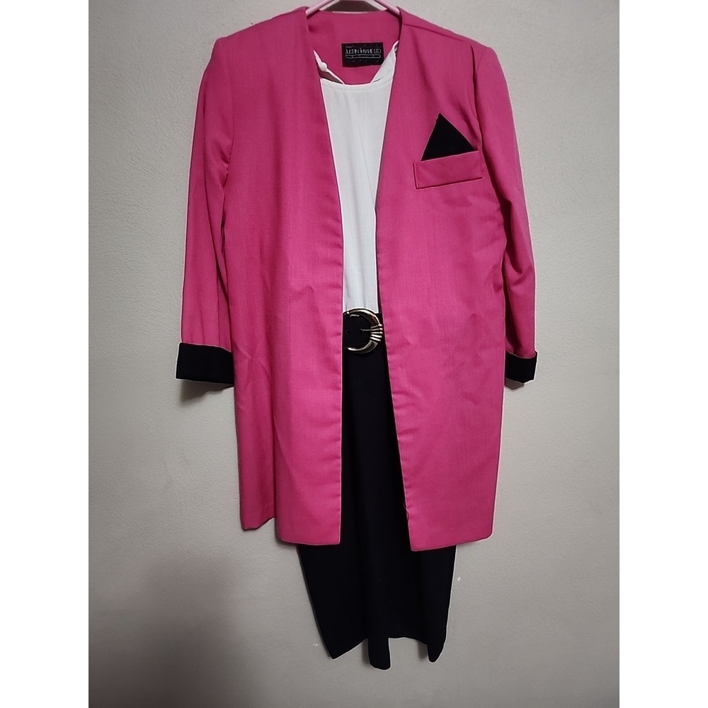 Vintage 80s 90s Dress Jacket Set Size 6 Just In Thyme Pink Sheath Midi Belt Pads
